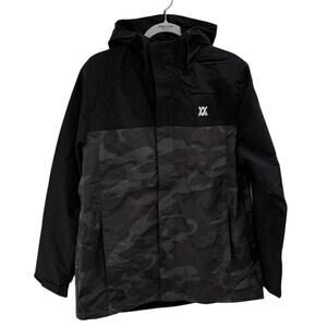 Dixxon Flannel Co Tech Jacket Hooded Windbreaker Large Black & Camo
